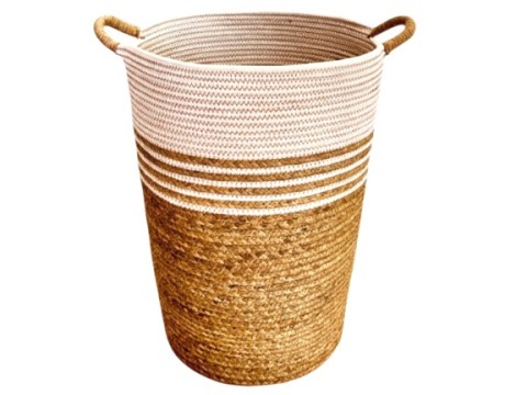 Ultimate Round Polyester Rope and Water Hyacinth Woven Hamper with Handles